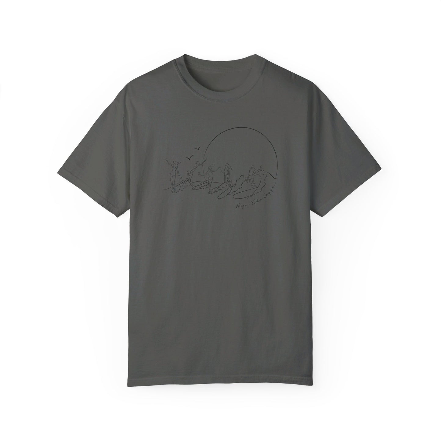 gray Tee Shirt with five surfers on one wave