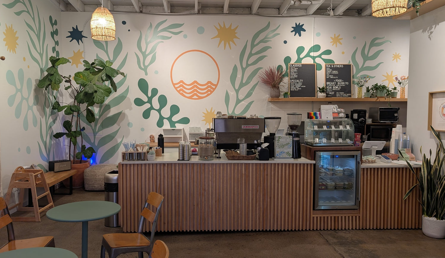 Interior of High Tide Coffee shop in Oceanside, Ca