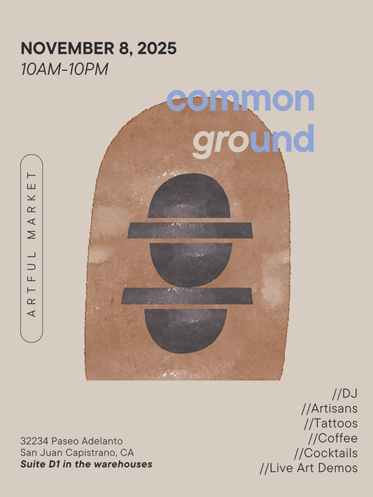 Common Ground art market in San Juan Capistrano on Nov 8, 2025, featuring local art, music, coffee, and live demos.
