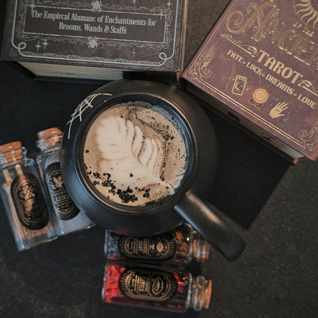 Salty Witch Latte from High Tide Coffee in San Clemente—espresso with caramel and sea salt in a cozy cup.