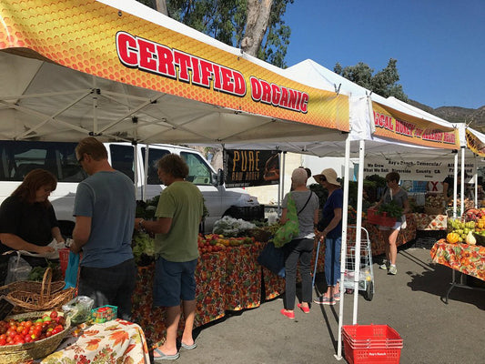 Shoppers browsing colorful stalls at the Laguna Niguel Farmers Market, picking fresh produce, flowers, and local artisan goods. Photo Credit: Tripadvisor.com