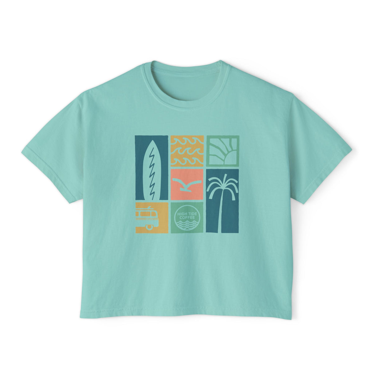 Women's Boxy Tee — Coastal Surf Palm Graphic Cropped T-Shirt