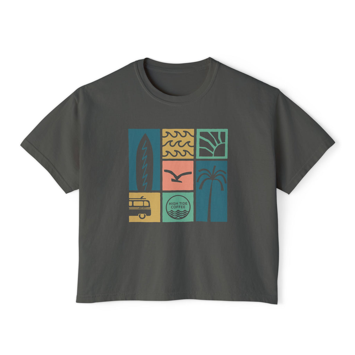 Women's Boxy Tee — Coastal Surf Palm Graphic Cropped T-Shirt