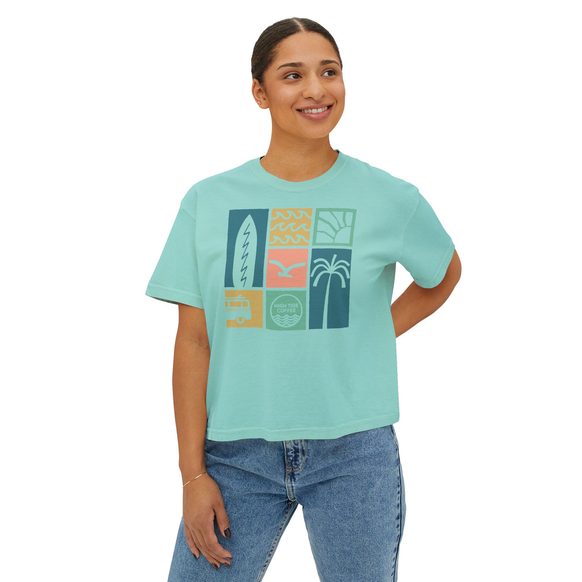 Women's Boxy Tee — Coastal Surf Palm Graphic Cropped T-Shirt