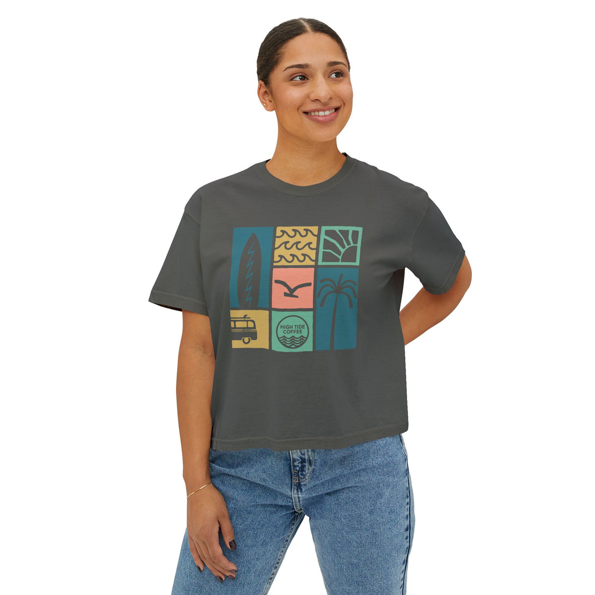 Women's Boxy Tee — Coastal Surf Palm Graphic Cropped T-Shirt