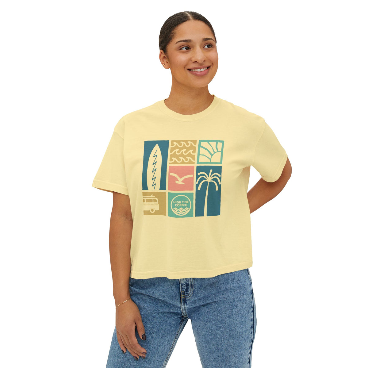 Women's Boxy Tee — Coastal Surf Palm Graphic Cropped T-Shirt