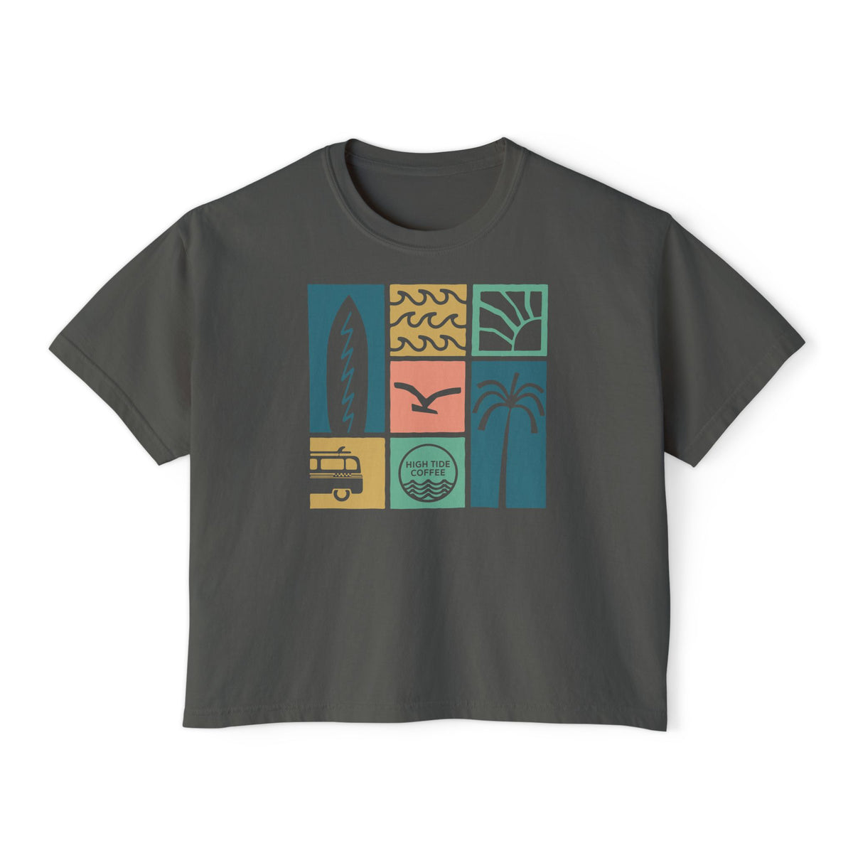 Women's Boxy Tee — Coastal Surf Palm Graphic Cropped T-Shirt