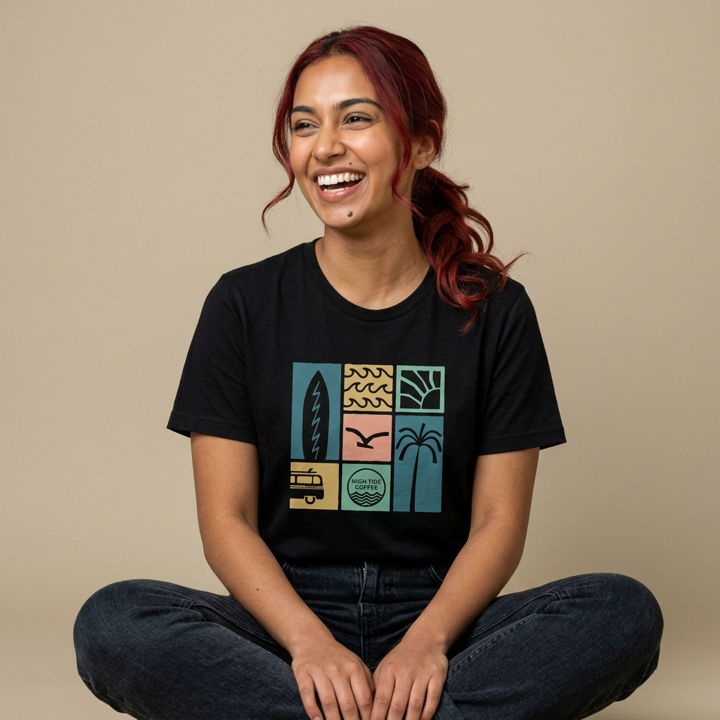 Women’s Surf Retro Graphic Tee — Beach Vans, Palm Trees & 'Saltwater Soul' Design