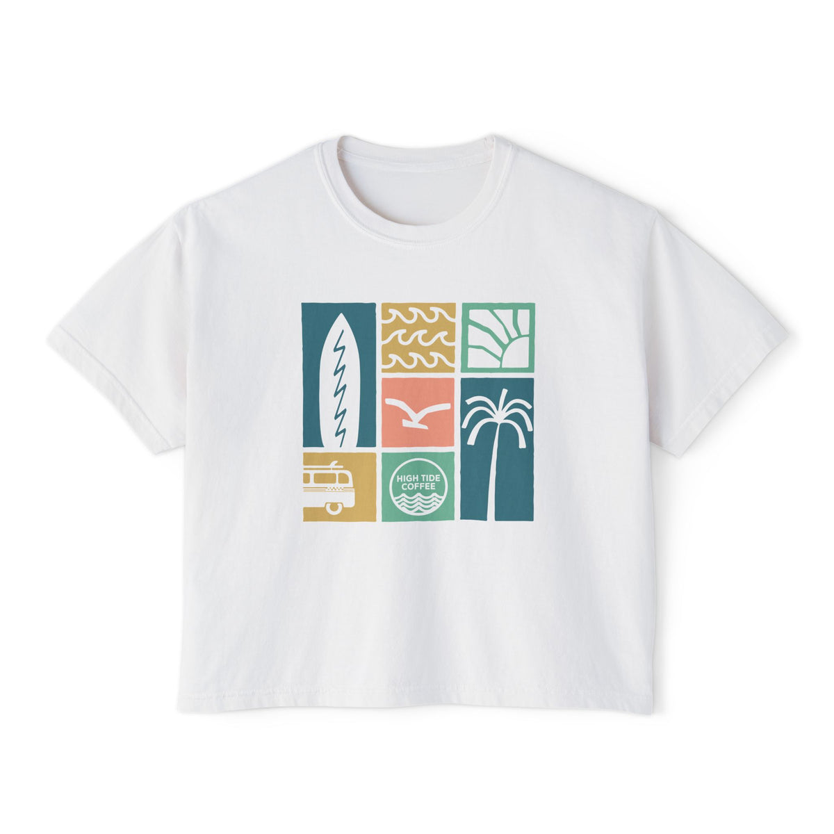 Women's Boxy Tee — Coastal Surf Palm Graphic Cropped T-Shirt