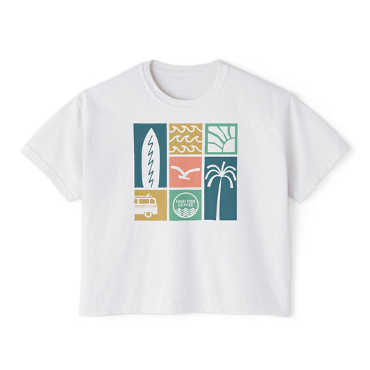 Women's Boxy Tee — Coastal Surf Palm Graphic Cropped T-Shirt