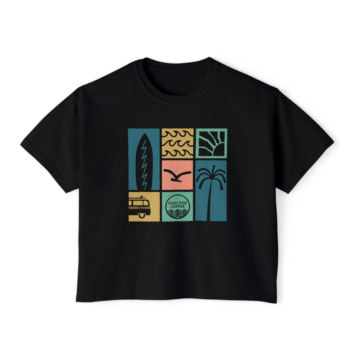 Women's Boxy Tee — Coastal Surf Palm Graphic Cropped T-Shirt