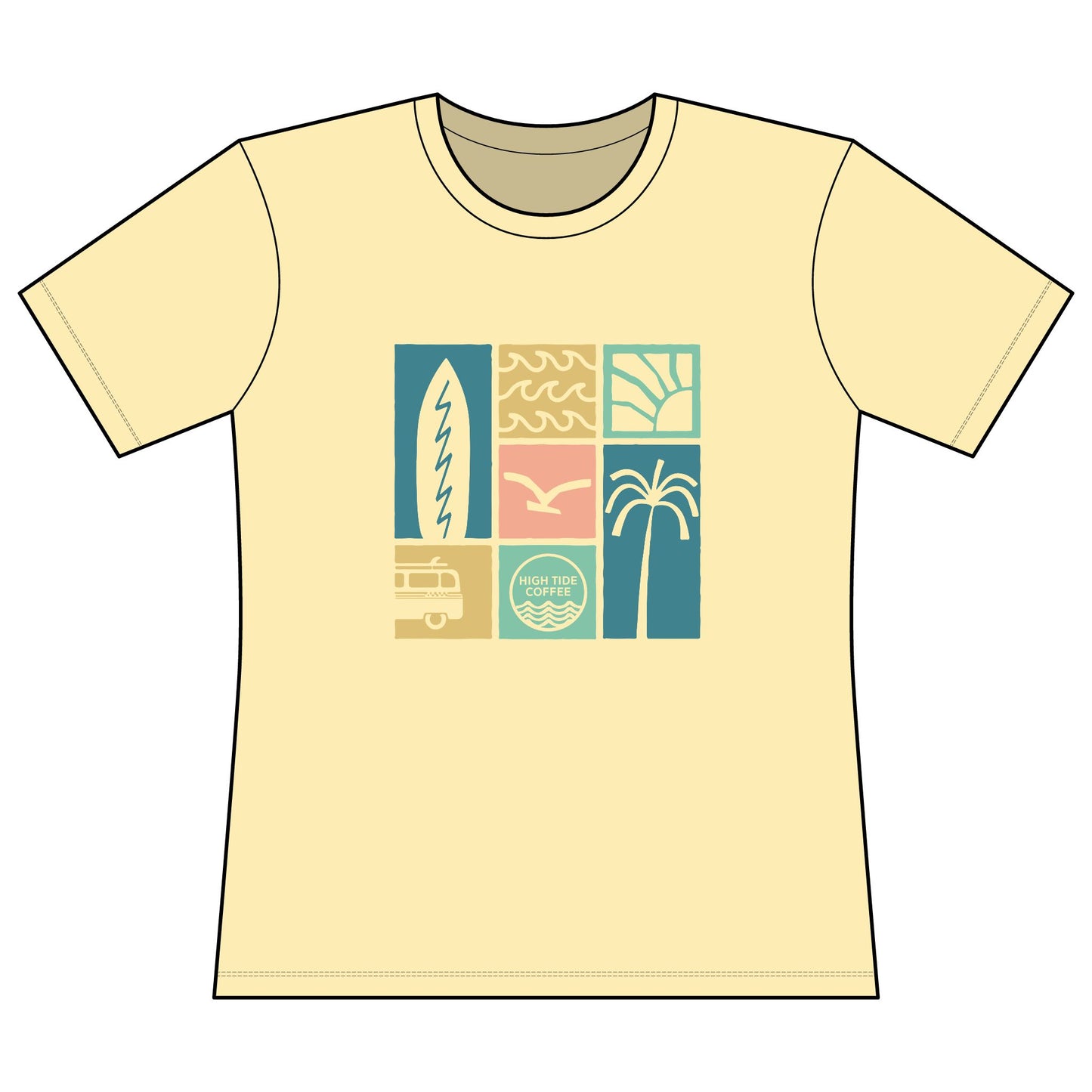 Women’s Surf Retro Graphic Tee — Beach Vans, Palm Trees & 'Saltwater Soul' Design