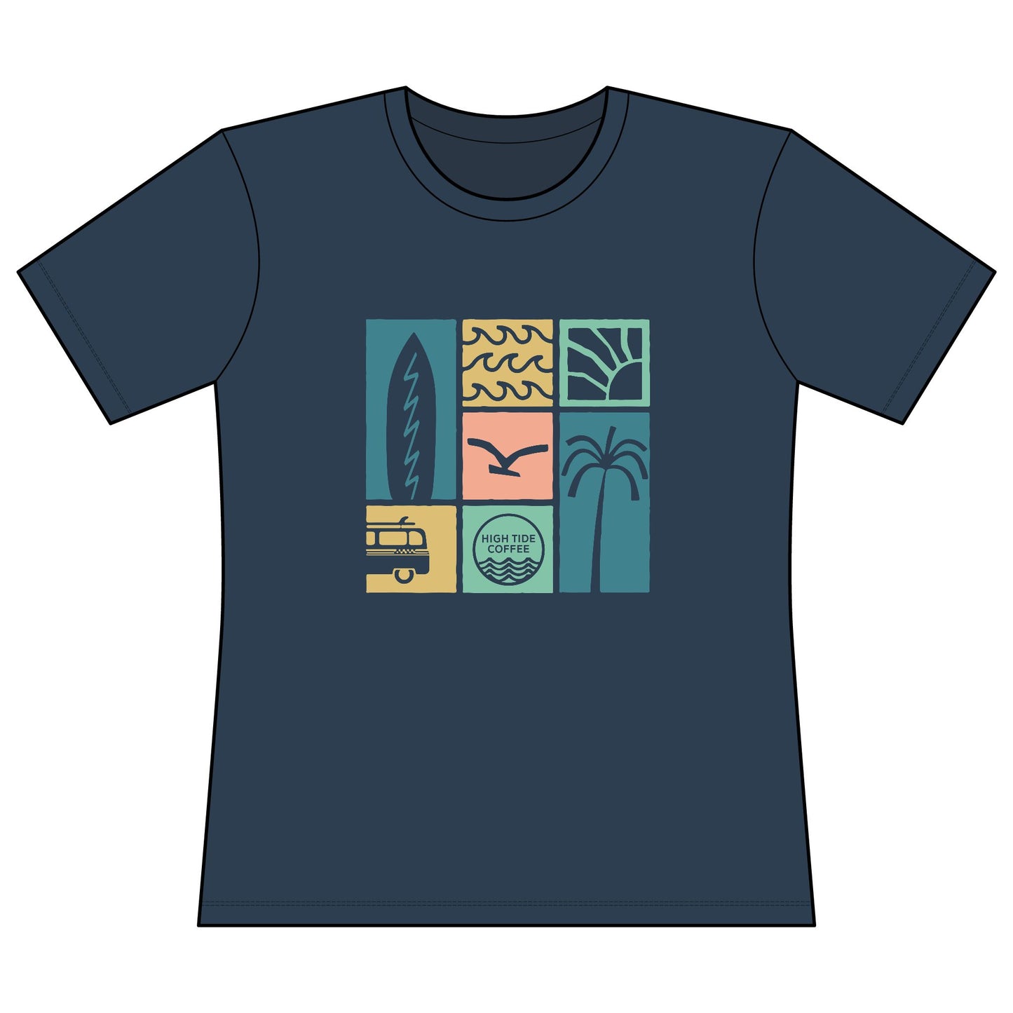 Women’s Surf Retro Graphic Tee — Beach Vans, Palm Trees & 'Saltwater Soul' Design