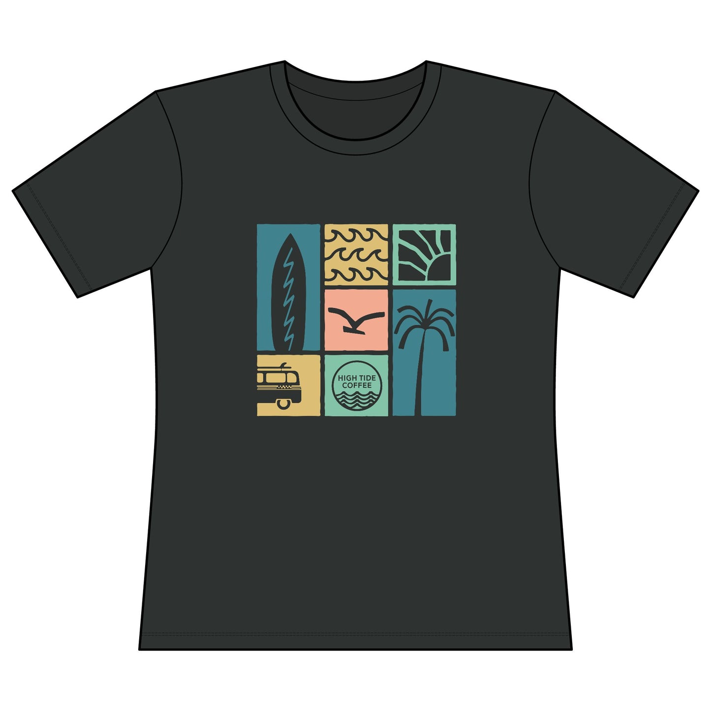 Women’s Surf Retro Graphic Tee — Beach Vans, Palm Trees & 'Saltwater Soul' Design