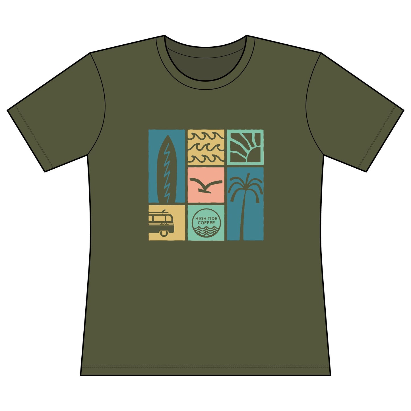 Women’s Surf Retro Graphic Tee — Beach Vans, Palm Trees & 'Saltwater Soul' Design