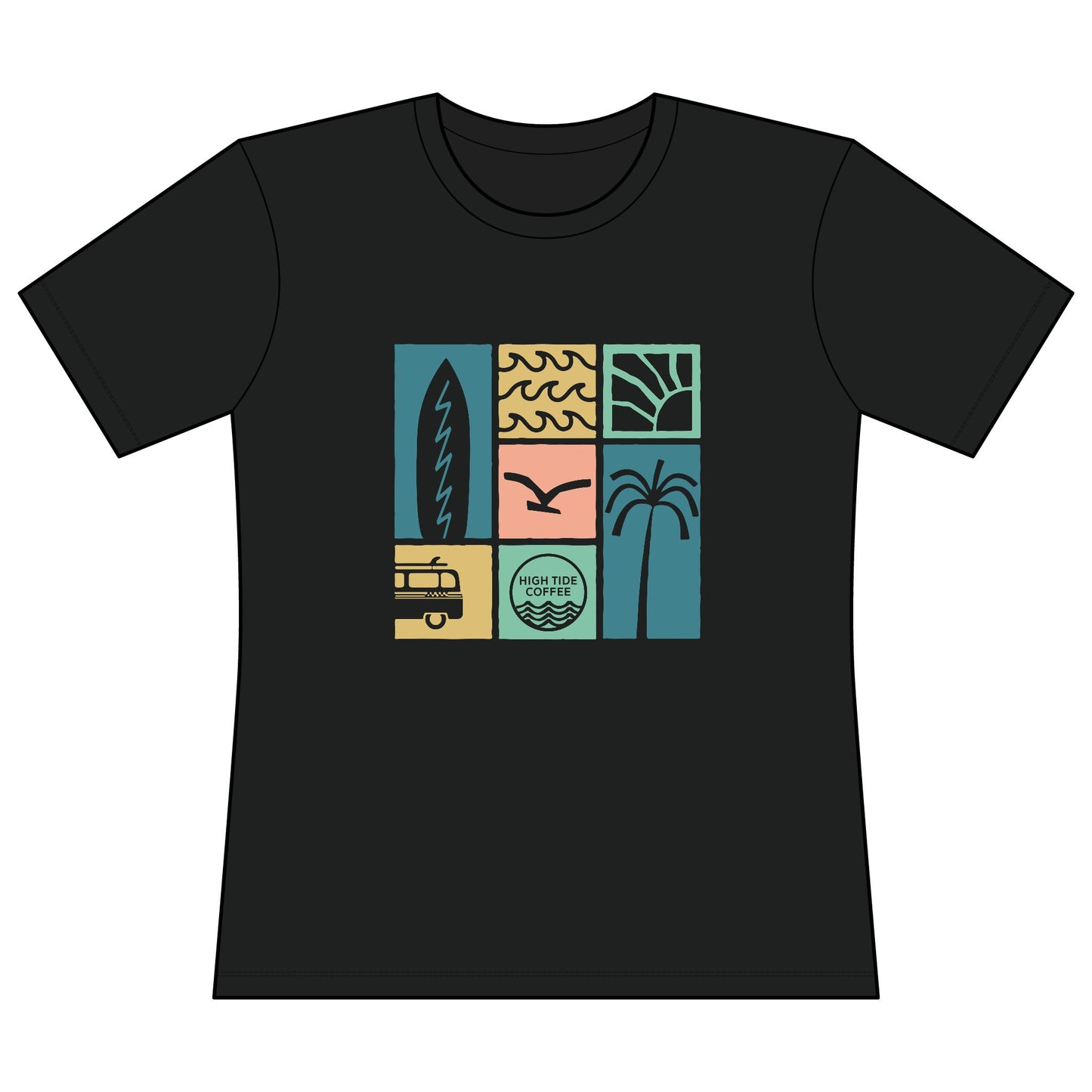 Women’s Surf Retro Graphic Tee — Beach Vans, Palm Trees & 'Saltwater Soul' Design