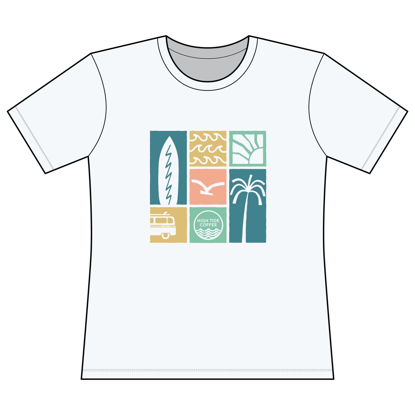 Women’s Surf Retro Graphic Tee — Beach Vans, Palm Trees & 'Saltwater Soul' Design