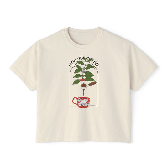 Boxy Tee — "High Tides & Coffee" Plant & Mug Graphic