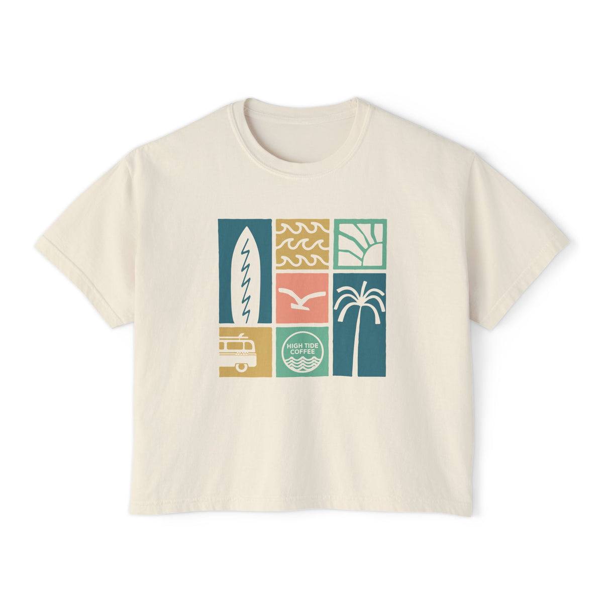 Women's Boxy Tee — Coastal Surf Palm Graphic Cropped T-Shirt