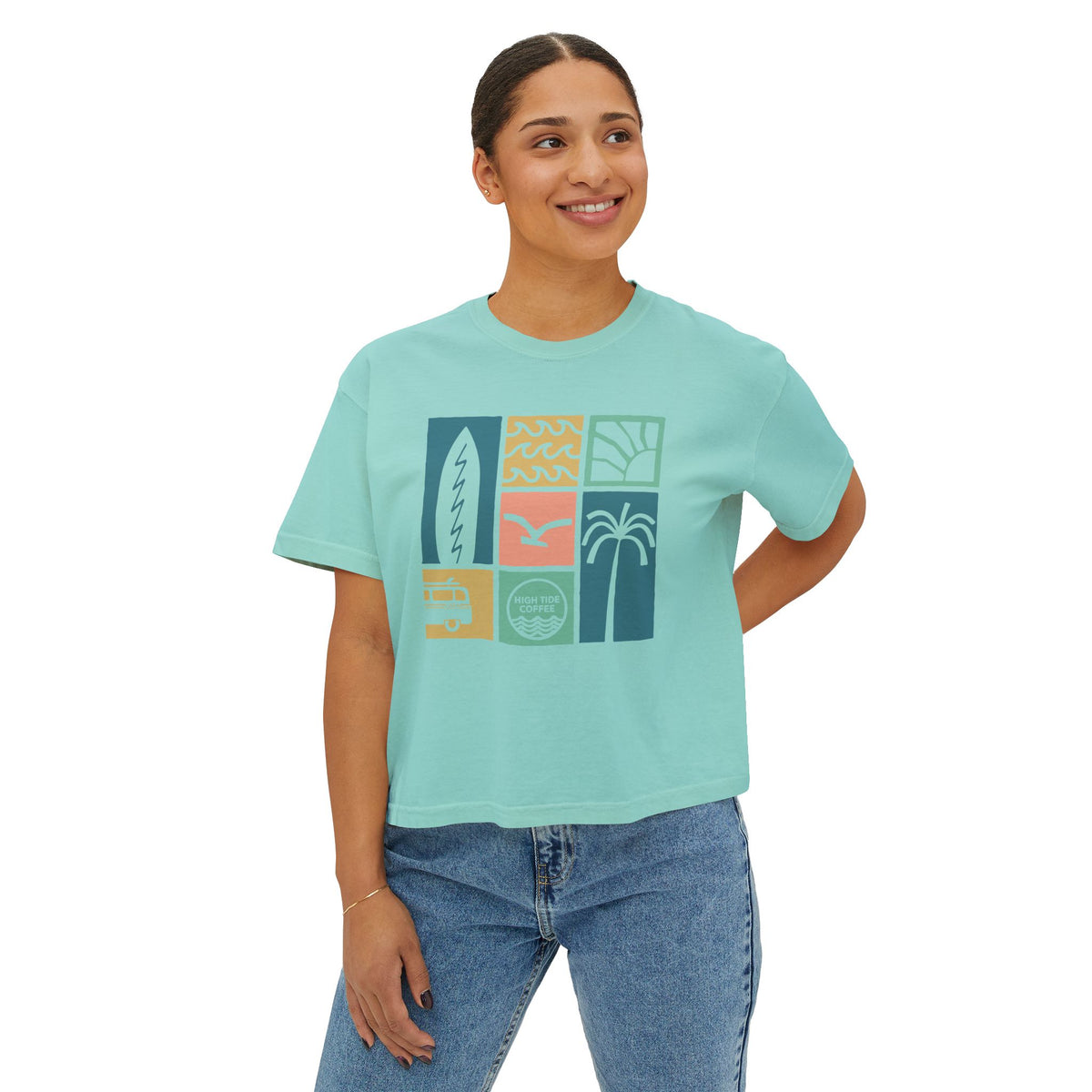 Women's Boxy Tee — Coastal Surf Palm Graphic Cropped T-Shirt