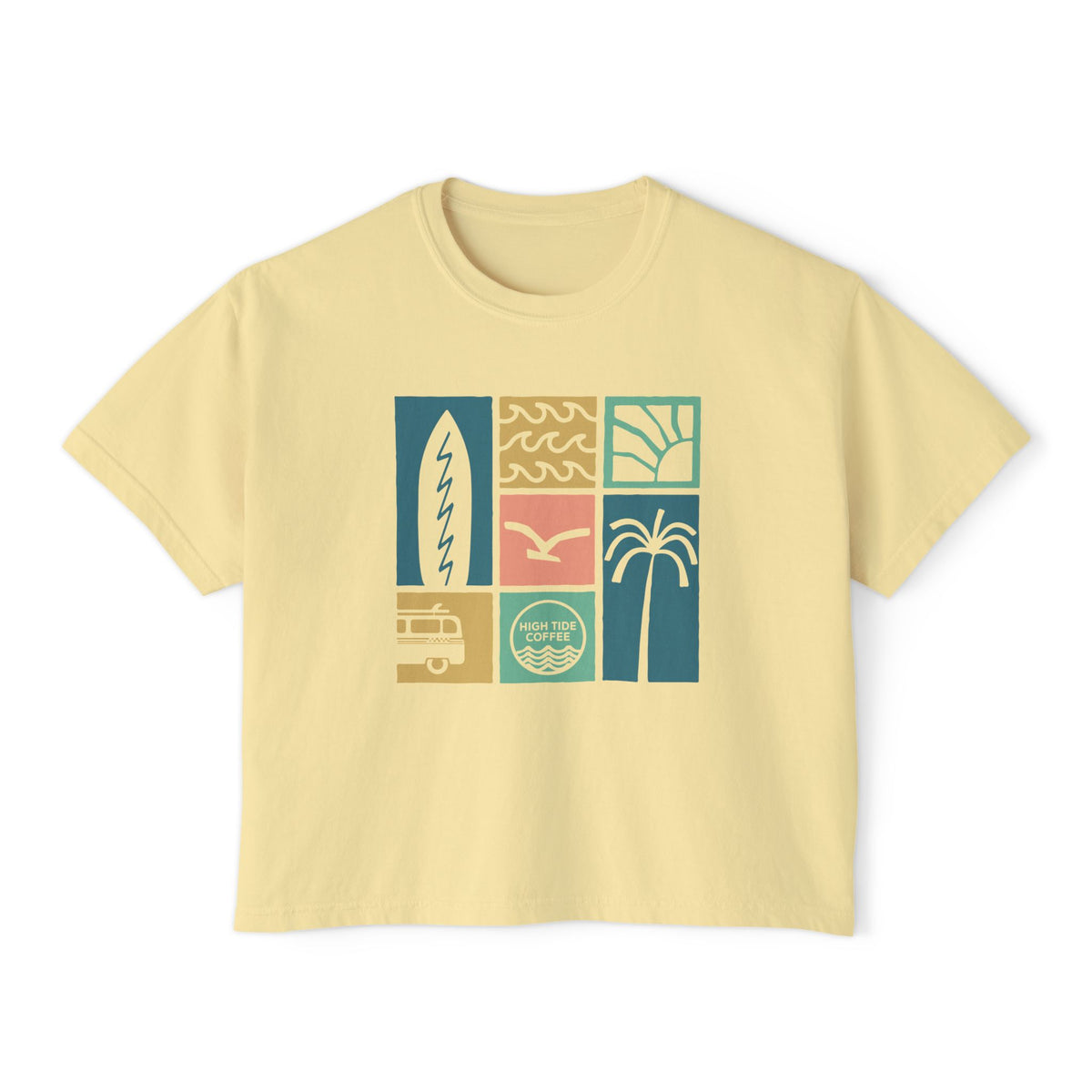 Women's Boxy Tee — Coastal Surf Palm Graphic Cropped T-Shirt