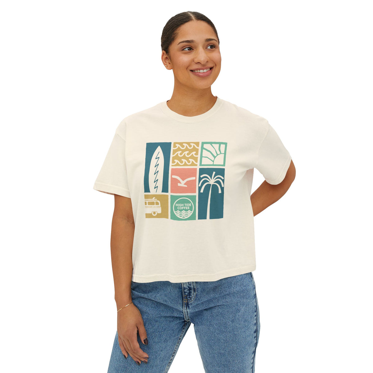 Women's Boxy Tee — Coastal Surf Palm Graphic Cropped T-Shirt