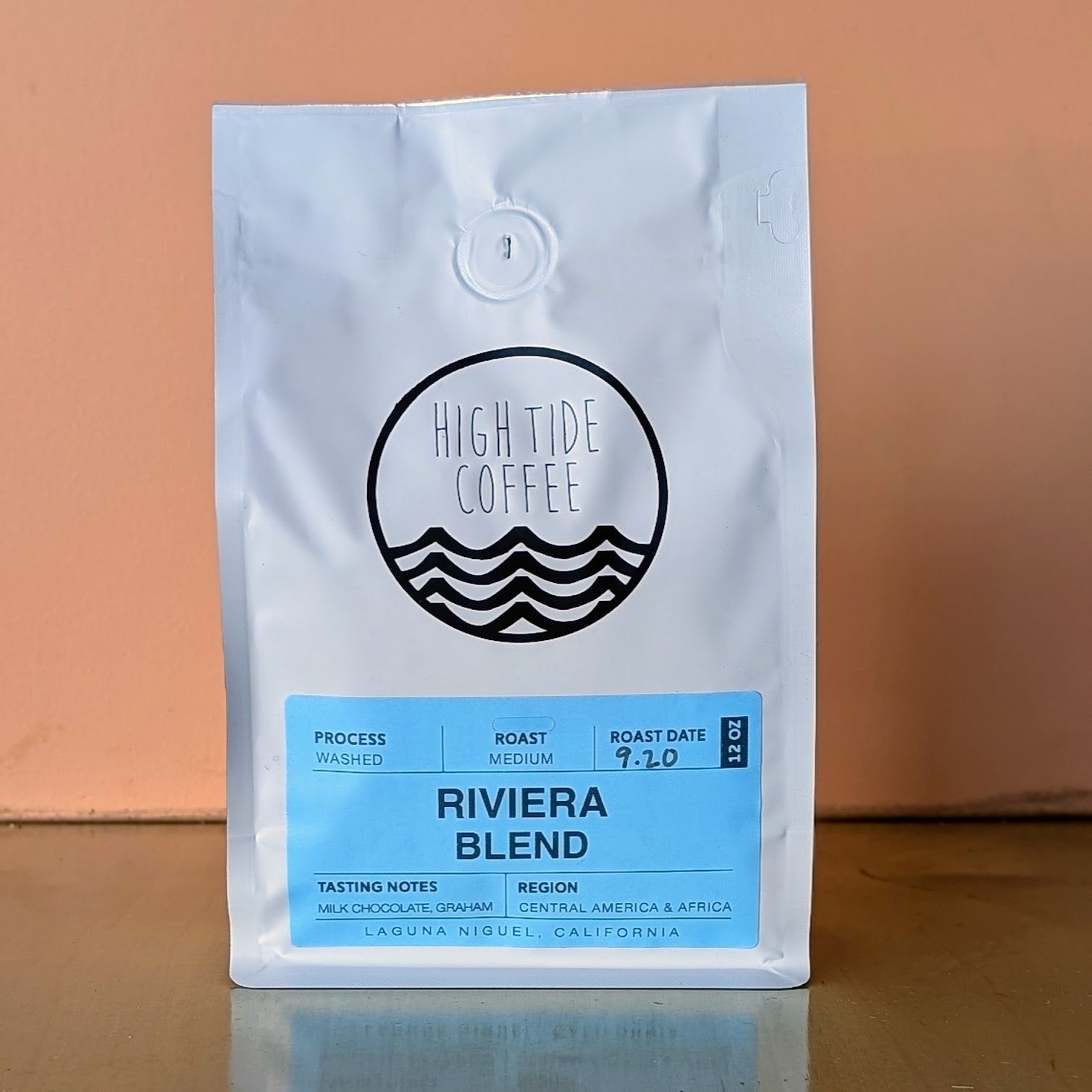 Bag of Riviera Blend coffee beans from High Tide Coffee