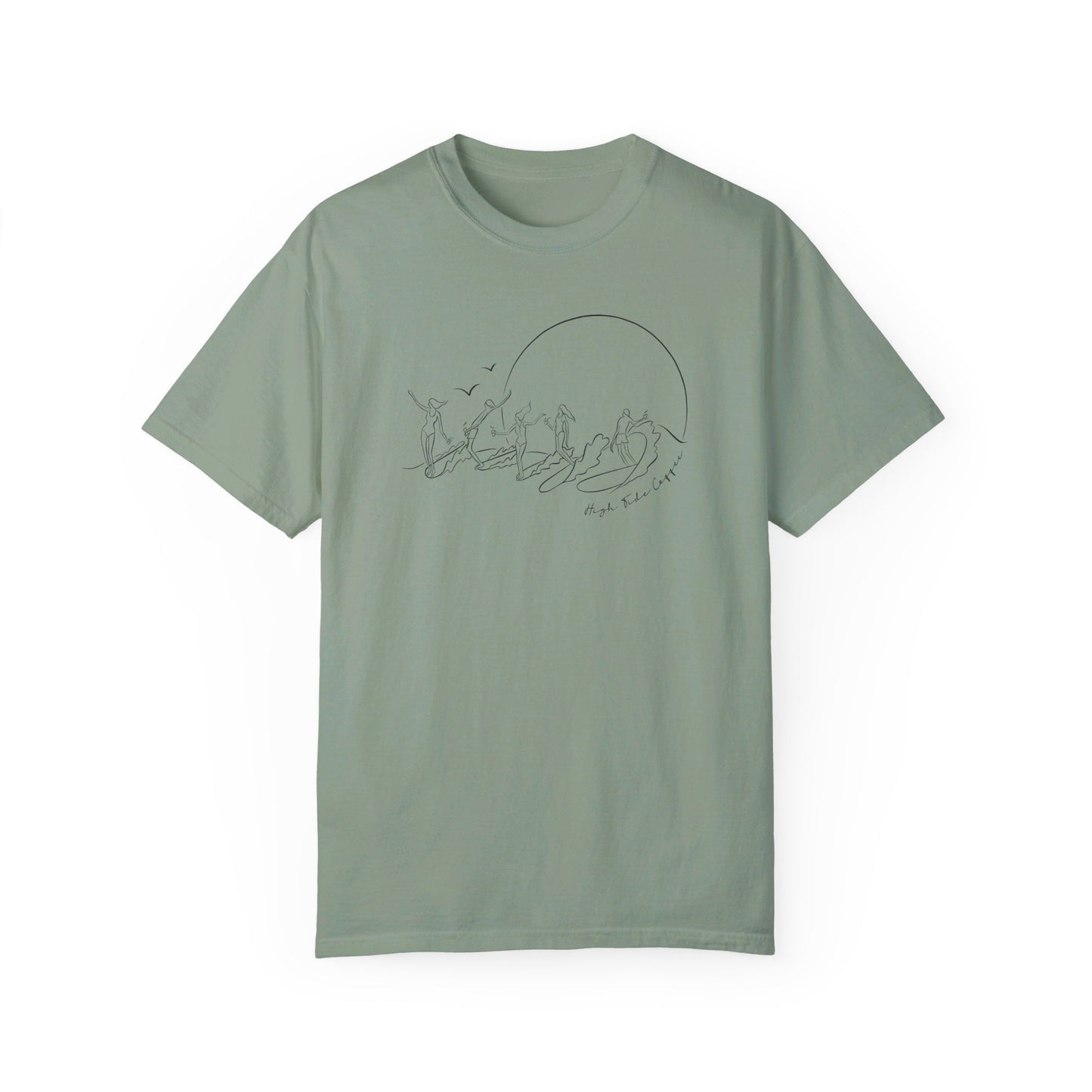 Steel Tee Shirt with five surfers on one wave